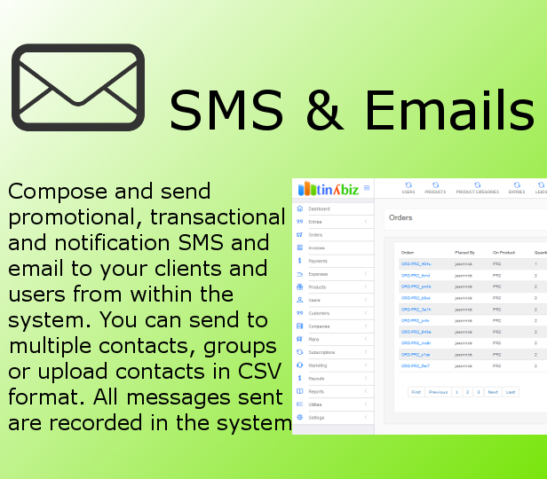tinyBiz : SMS and Emails